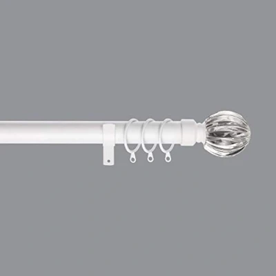 Image of Home Harmony® Fluted Crystal Ball Finial Telescopic Extendable Curtain Pole set In Black Silver White and Matching Holdbacks Available (White, 120 210 cm)