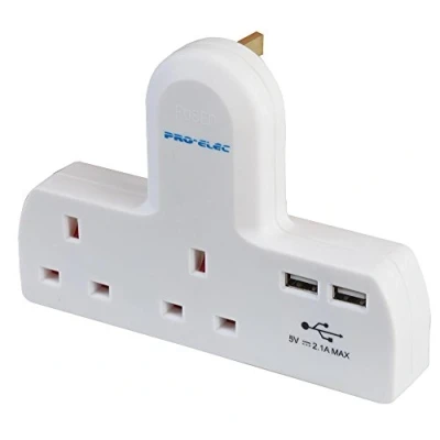 Image of PRO ELEC PELB1878 2 Way Multi Plug Adaptor with Dual USB Ports