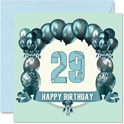 Image of Fun 29th Birthday Cards for Men Balloons Happy Card Son Nephew Niece Sister Cousin Brother Auntie Daughter Uncle, 145mm x Greeting Cards,