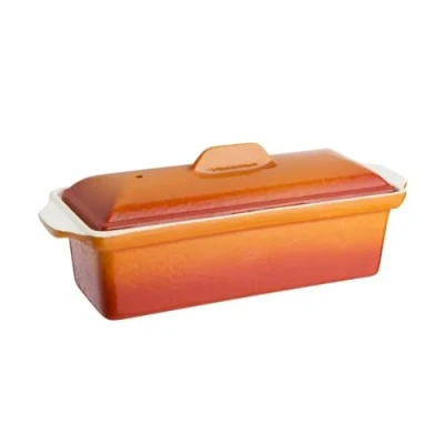 Image of Vogue Pate Terrine Mould 1.3 Litre, Orange &amp; Cream, Size: 110(H)x340(W)x105(D)mm, Material: Non Stick Enamelled Cast Iron, All Heat Sources, Induction Compatible, W455