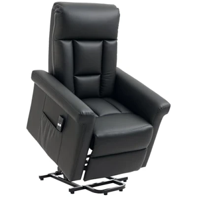 Image of HOMCOM Power Lift Chair, PU Leather Recliner Sofa Chair for Elderly with Remote Control, Side Pocket, Black