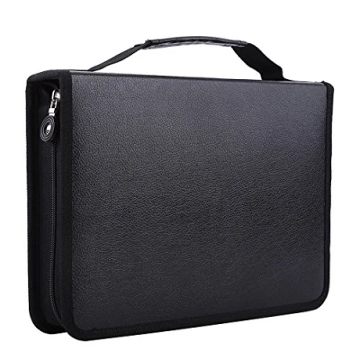 Image of 150 Slots PU Leather Fabric Pencil Case Large Capacity Zippered Pen Bag Pouch with Handle Strap Multi Layer Art Pencils Storage Organizer Stationary (Color : Black)