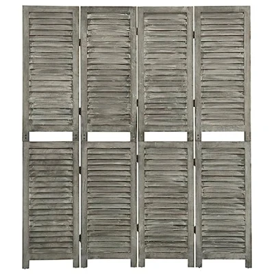 Image of vidaXL 4 Panel Room Divider/Partition 143x166 cm Decorative Solid Wood Privacy Screen Foldable Design, Easy Assembly, Air Ventilation Grey.