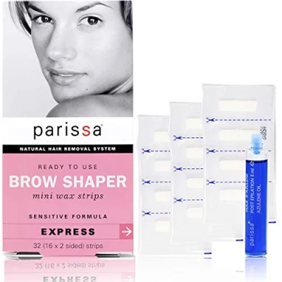 Image of Parissa Eyebrow Wax Strips (32 Strips) Hair Removal for Women Waxing Kit Eyebrows with After Care Azulene Oil