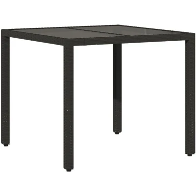 Image of vidaXL Garden Table with Glass Top Black 90x90x75 cm Poly Rattan