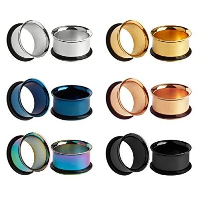 Image of KUBOOZ 12pcs Set Colorful Stainless Steel O Ring Ear Plugs Tunnels Gauges Stretcher Piercings 9/16&quot;