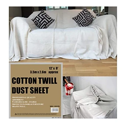 Image of JMS Bridge 5 x Professional Quality Painters Cotton Dust Sheets Twill 12ft 9ft (5xCH129)
