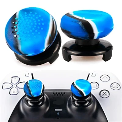 Image of Playrealm FPS Thumbstick Extender &amp; 3D Texture Rubber Silicone Grip Cover 2 Sets for PS5 Dualsenese PS4 Controller (Camouflage Blue)