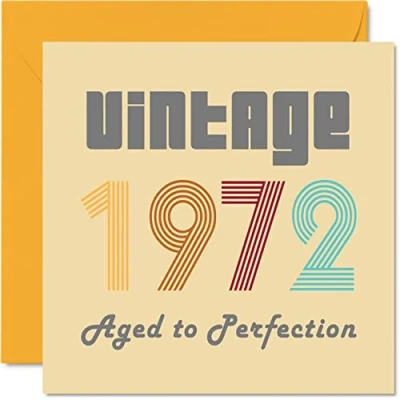 Image of 52nd Birthday Cards for Men Women Vintage 1972 Aged To Perfection 52 Card Funny Her Him, 145mm x Best Friend Greeting Mum Dad Grandad Grandpa Grandma Nanny
