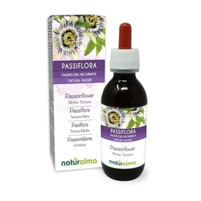 Image of Passionflower (Passiflora incarnata) herb with Flowers Alcohol Free Mother Tincture Naturalma Liquid Extract Drops 120 ml Food Supplement Vegan
