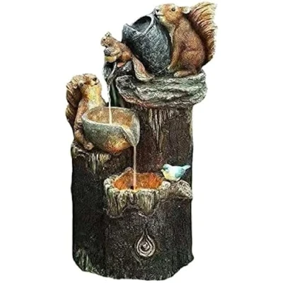 Image of EdirFtra Solar powered water feature indoor/outdoor squirrel sculpture fountain statue garden with LED lights shape pool waterfall decoration, 30 * 18cm