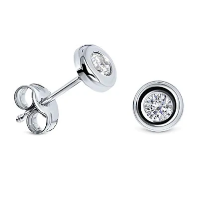Image of Miore Gold Earrings for Women Solitaire Round Studs with White Zirconia Gems 0.40ct Made In 9ct 375, Ear Piercing Stud 5.5 x mm Jewellery Box