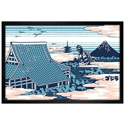 Image of Grindstore Godzilla Black Wooden Framed Rooftop Maxi Poster 61x91.5cm