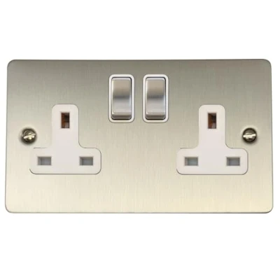 Image of G&amp;H Brassware Flat Brushed Steel 2 Gang / Double Plug Socket FSS210