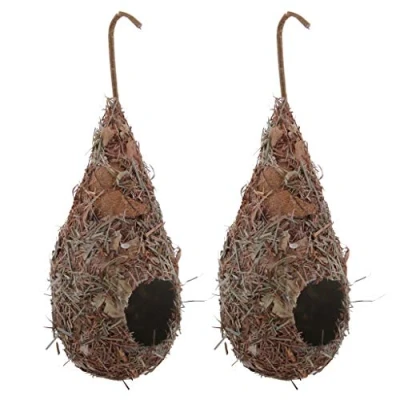Image of LOVIVER 2 Pieces Hanging Breeding Grass Nest Canary Finch Budgie