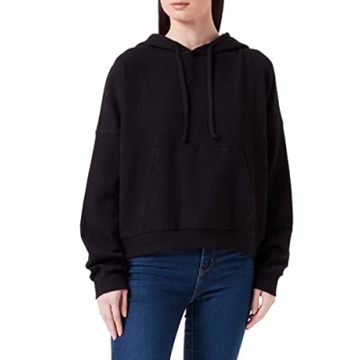 Image of HUGO Womens Darimila Cotton blend relaxed fit hoodie with logo detail Black
