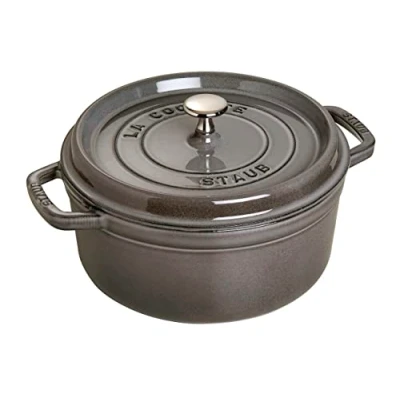 Image of STAUB Cast Iron Roaster/Cocotte, Round, 24 cm, 3.8 L, Graphite Grey