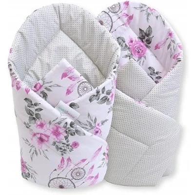 Image of Baby swaddle wrap bedding blanket Dots GREY/Dream Catcher flowers