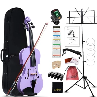 Image of Aileen 3/4 Violin for Kids Age 9 11, Children Fiddle Beginner Kit, Purple Starter Set Teenager School with 13 Accessories, including Music Stand, Exclusive New Fingerboard Sticker, Mute