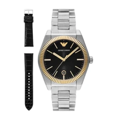Image of Emporio Armani Men&#039;s Analog Quartz Watch with Stainless Steel Strap AR80077SET