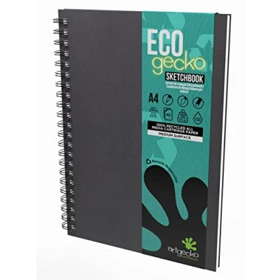 Image of Artgecko Recycled Sketch Book A4 Portrait 80 Pages (40 Sheets) 150gsm White Cartridge Paper