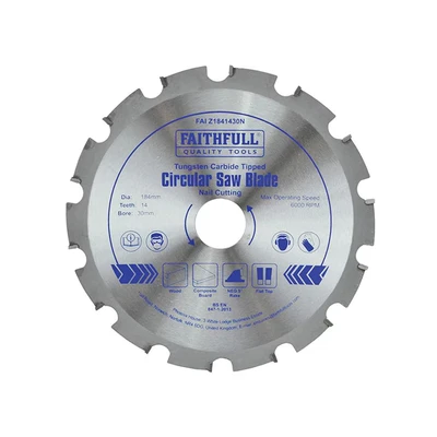 Image of Faithfull TCT Circular Saw Blade Nail Cutting 184 x 30mm 14T NEG FAIZ1841430N