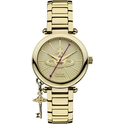 Image of Vivienne Westwood Women&#039;s Kensington II Quartz Watch with Gold Dial Analogue Display and Stainless Steel Bracelet VV006KGD
