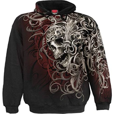 Image of Spiral Skull Shoulder Wrap Allover Hoody Black M