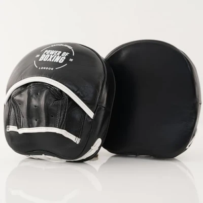Image of POWER OF Boxing Focus Mitts, 100% Cowhide Leather Pads, Curved Kickboxing Pads for MMA, Muay Thai, Karate, Martial Arts and Coaching, Mitts Training (Black)
