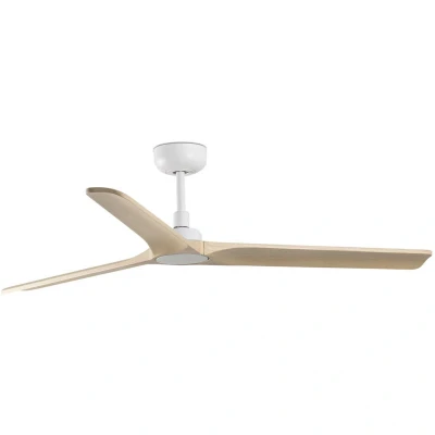 Image of Heywood Medium White, Light Wood Ceiling Fan With DC Motor, 6 Speed
