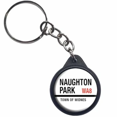 Image of Ozorath Naughton Park Town Of Widnes WA8 Road Sign Keyring Keychain Key Ring Chain With Trolley Coin