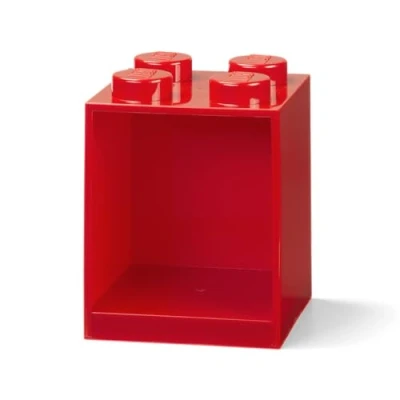 Image of LEGO Brick Shelf 4 Knobs Red, Stackable Storage Box, Desk Organiser, Box for Toys, Books, and More, Home Decor, 159 x 161 47 mm