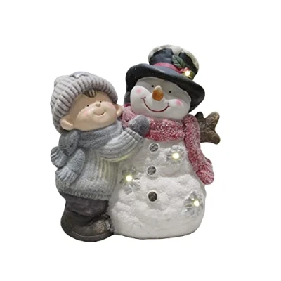 Image of Secure Fix Direct Light Up Snowman and Boy Christmas Ornament (Festive Xmas LED Lighted Figurine)