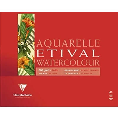 Image of Clairefontaine Ref 96396C Etival Classic Grained Glued Watercolour Painting &amp; Drawing Pad (10 Sheets of Paper) 24 x 30cm 300gsm Cellulose Art Paper