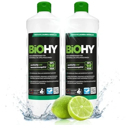 Image of BiOHY Dishwasher Detergent for commercial use (2 x 1l Bottle) PHOSPHATE FREE Concentrate gastronomy radiant shine due to outstanding fat dissolving formula (Geschirrreiniger)