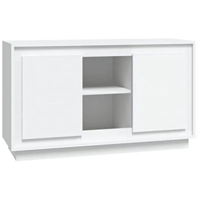 Image of vidaXL Classic Sideboard in White Engineered Wood, Easy to Assemble, Modern Style, Large Storage Capacity for Living Room, Bedroom 102x35x60 cm