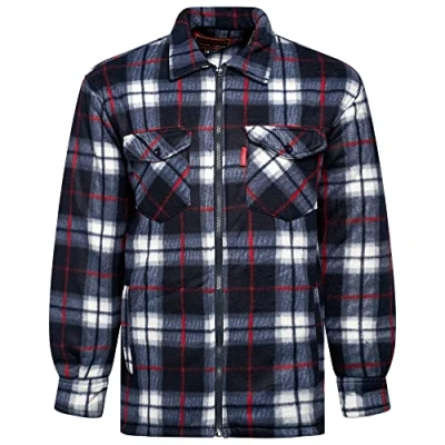 Image of Mens Padded Shirts Sherpa Fur Lining Inside Zip Closure Front Pockets Lumberjack Work Shirt Winter Warm (3X Large, Design 5)