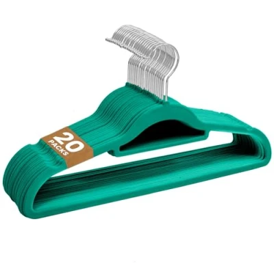 Image of Sasha Morel Velvet Hangers 20 Pack Non Slip Clothes with 360 Swivel Hook &amp; Tie Organisers, Slim, Space Saving Closet for Coats, Suits Dresses Wardrobe Organiser (Teal)