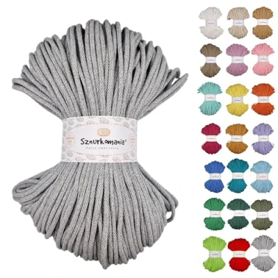 Image of Braided Cotton Cord 5 mm 100 m, 46 Colours, Crochet Cord, Macrame Yarn, Premium Rope, Sznurkomania (Grey)