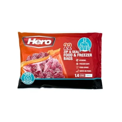 Image of Hero 22 x Zip Seal Food &amp; Freezer Bags Small 1.4L Ziplock Reusable Sandwich Bags, BPA Free Lock Storage for Fruits,Meat,Grains,Vegetables,Sweets