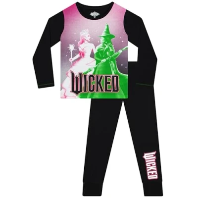 Image of WICKED Movie Girls Pyjamas Glinda And Elphaba Girls&#039; Pyjama Sets PJs For Black 11 12 Years