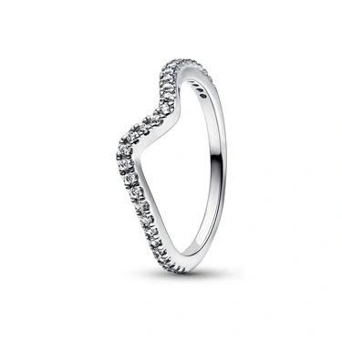 Image of Pandora Silver Sparkling Wave Ring 48