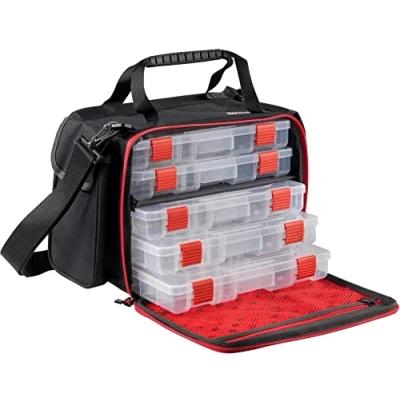 Image of Abu Garcia Lure Fishing Bag Medium With Tackle Boxes to store Crankbait, Soft Bait, Jerkbait, Swimbait, Spinner, Spoon Pike, Perch, Zander Fishing, Black, Grey, Red