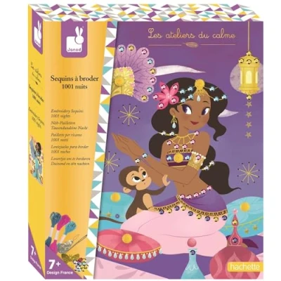Image of Janod From 7 years old Creative Sequin Kit to Embroider One Thousand and Nights Les Ateliers du Calme Dexterity Concentration J07823