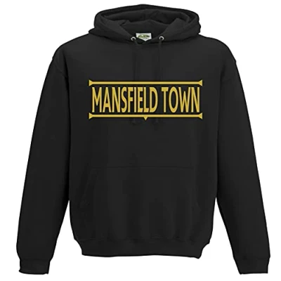 Image of Amelia Gould Apparel Mansfield Town Legends Gift Premium Mens Hoodie Large Gold/Black