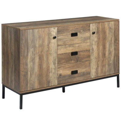 Image of HOMCOM Industrial Sideboard, Storage Cabinet, Accent Cupboard with Drawers, Adjustable Shelves for Kitchen, Dining Room, Living Distressed Brown