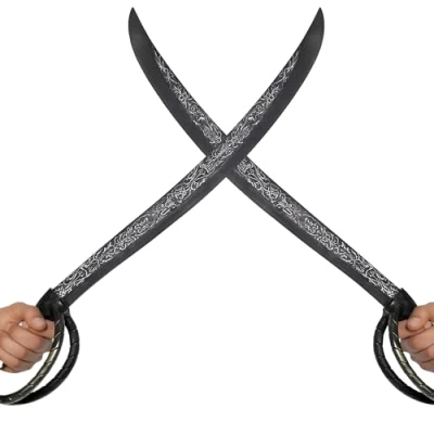 Image of Pirate Cutlass Toy Sword 67cm (26.38&quot;) Cosplay Antique Effect, Halloween Fancy Dress Prop Accessory, Medieval Weapon Buccaneer (Two Swords)