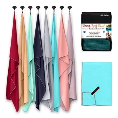 Image of Snug Rug Microfibre Beach Towel Large 80 x 160cm Super Absorbent Quick Drying Lightweight Sand Proof Towels Crystal Sea Blue