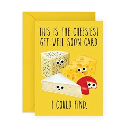 Image of Central 23 Get Well Soon Card &#039;Cheesiest Card&#039; Sweet Recovery Gifts For Men And Women Dad Mum Daughter Son Friends Comes With Fun Stickers Made In UK