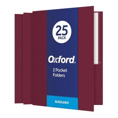 Image of Oxford Twin Pocket Folders, Textured Paper, Letter Size, Burgundy, Holds 100 Sheets, Box of 25 (57557)